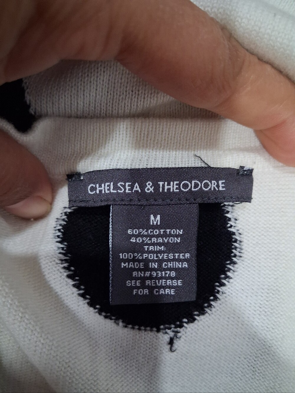 Chelsea & Theodore Cream V-Neck Polka Dot Layered-Hem Sweater - Picture 2 of 5
